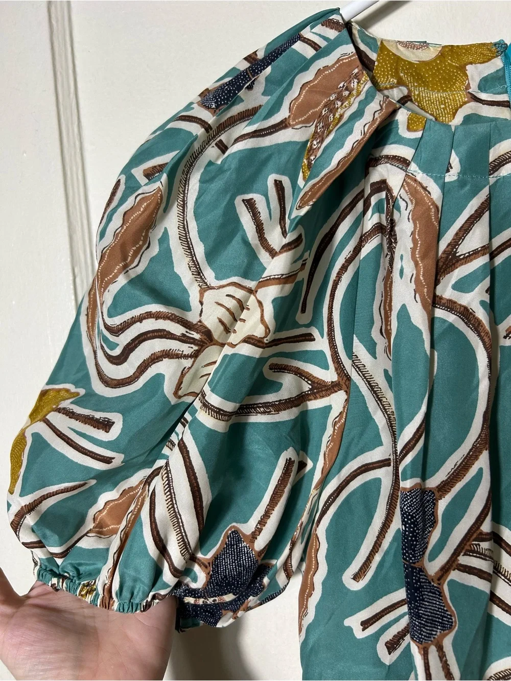 Ulla Johnson Anila silk top blue floral puff sleeve womens 0